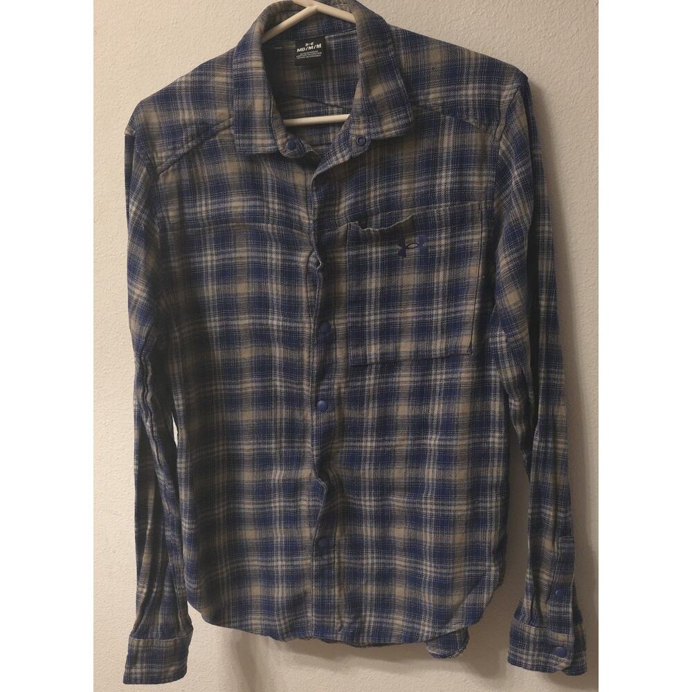 Under Armour Men Tradesman Flex Flannel Shirt Blue Plaid Long Sleeve Button Down